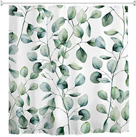 goodbath Rideau de douche motif feuilles d'eucalyptus vert anti-moisissure imperméable pour salle de bain baignoire 180 x 180 cm