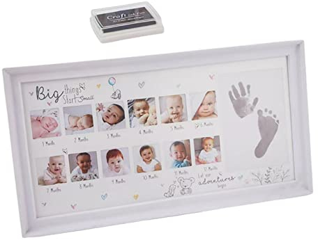 Baoblaze Baby Bilderrahmen Neugeborenes DIY 0-12 Monate Kinder Geschenk Mein erstes Jahr & Handabdruck Bilderrahmen Desktop Display Wanddekoration