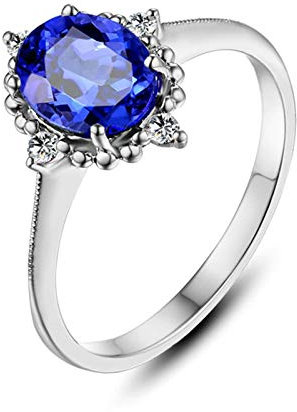 Gualiy 18Karat Gold Ring, Echt Gold Damen Ring Vintage Blume mit Tansanit und Diamant 1.3 Carat Echt Schmuck Ring Größe 62 (19.7)