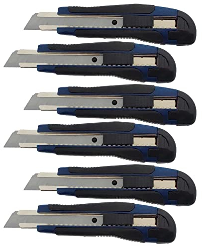 6 x Profi-Cuttermesser in verschiedenen Ausführungen - Cuttermesser Teppichmesser (6 x blau 18 mm Auto-Lock)