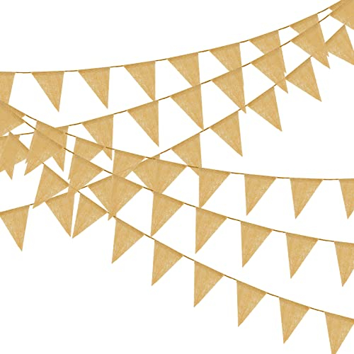 Laipuke 4 Stück Jute-Wimpelkette Outdoor 3,5m, Vintage-Girlande für Hochzeit, Party, Geburtstag (13 Wimpel pro Girlande)