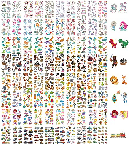 KIHONI 650 Stück Tattoo Kinder Mädchen Jungen 60 Blätt Temporäre Tattoos Kinder Tattoo Aufkleber Kindertattoos Tattoo Sticker, Hautfreundliche Tattoo Set Kindergeburtstag Party Mitgebsel