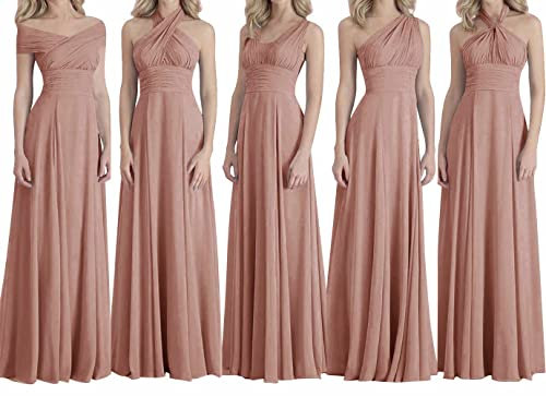 Longue robe de demoiselle d'honneur froncée en mousseline de soie pour femme, rose pâle, 40