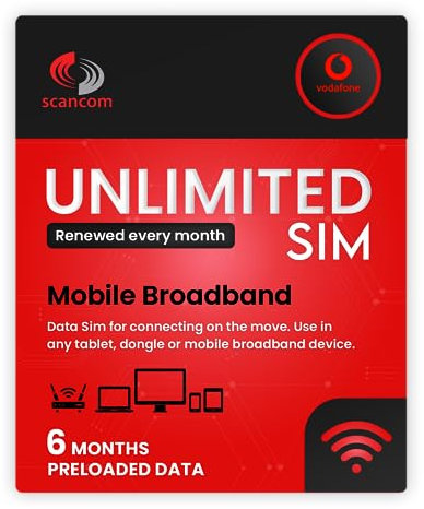Vodafone 5G Unlimited Data SIM Preloaded for 6 months - Perfect for unlocked Phones, Routers, Tablets, and Wifi Dongles - Activate anytime when you receive the SIM.
