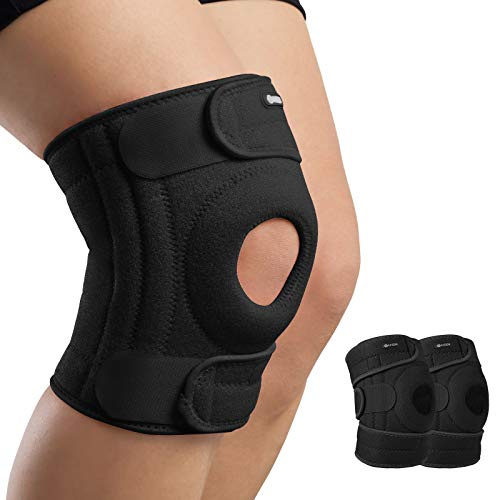 AVIDDA Knee Support for Men and Women - 2 Pack Knee Brace with Open Patella - Compression Sleeve with 3 Straps for Running, Sports, Arthritis, Joint Pain Relief, ACL, MCL, Tendonitis - Black