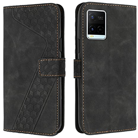 OKZone Kompatibel mit Vivo Y21 2021/Y33S/Y21S Hülle, PU Leder Handyhülle Tasche Wallet Schutzhülle Vivo Y21 2021/Y33S/Y21S, Flip Cover Klappbar Brieftasche Etui mit Magnet TPU Lederhülle (Schwarz)