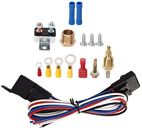 Kit de Thermostat de Ventilateur de Refroidissement électrique, Kit de Fil de Relais de Contrôle de Thermostat de Ventilateur de Radiateur électrique 12 V Complet pour Voitures, Camions, Bus