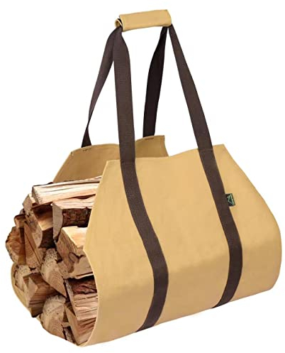 CampTeck U7238 Gewachster Canvas Kaminholztasche, Feuerholztasche mit Braunem Griff - Sand