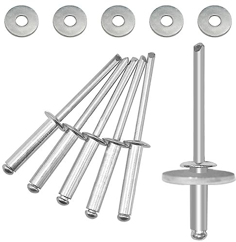 Aifeier ET 50 Sets Aluminium-Blindnieten mit Aluminium-Backup-Blindnieten, Unterlegscheiben, 3/16 Zoll x 3/4 Zoll (4,8 x 20 mm) Flansch-Blindnieten (Silber)