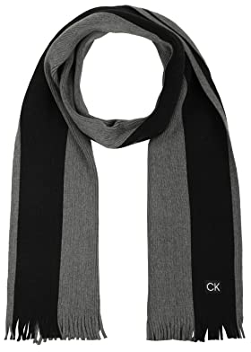 Calvin Klein Herren Dicker Raschelschal mit Seitenstreifen Schal, Mittelgrau meliert, Einheitsgröße