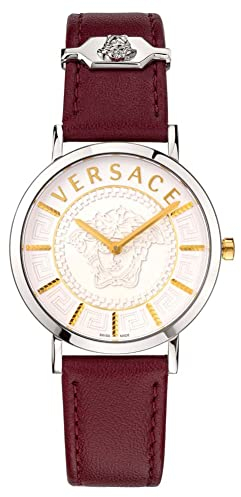 Versace Damen Analog Quarz Uhr mit Leder Armband VEK400221