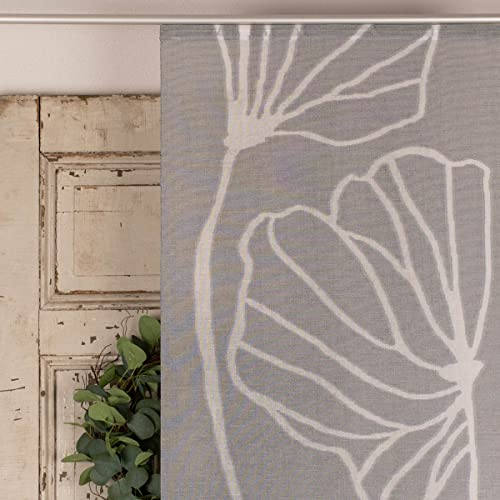 SCHÖNER LEBEN. Schiebevorhang Schiebegardine Scherli Gingko Blätter halbtransparent inkl. Technik grau 245x60cm