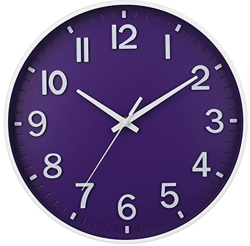 HZDHCLH Wall Clock 12 Inch Silent Non Ticking Clock for Living Room Bedroom Kitchen Office (Deep purple)