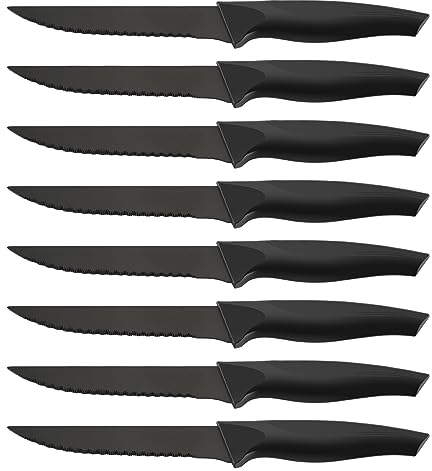 Pleafind couteau a steak, 8 couteau steak, couteaux a steak acier inoxydable, couteaux de table, couteaux steak, couteau steak noir, couteau steak de table, couteau da carne, lavable au lave-vaisselle