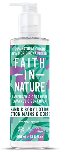Faith In Nature Natürliche Lavendel-Geranien-Lotion für Hände und Körper, beruhigend, Vegan und Frei von Tierversuchen, Ohne SLS Oder Parabene, 400ml