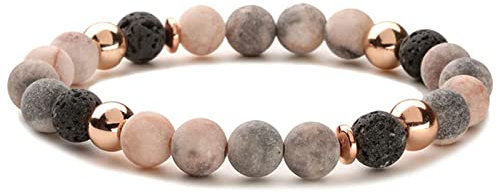 BNFGD Anti Anxiety Bracelet, Volcanic Stone + Pink Zebra Frosted Natural Stone Anxiety Relief Bracelet for Women