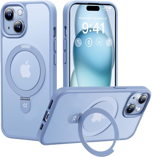 CASEKOO 2025 Neu Magic Stand für iPhone 15 Hülle für MagSafe [Militärschutz] [Unsichtbarer Ständer] Stoßfeste Kratzfeste Schutzhülle Dünne Griffige Handyhülle Matte Case - Hellblau