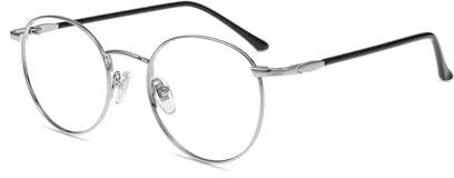 Firmoo Blue Light Blocking Reading Glasses UV 400 Computer Reading Gaming Glasses with Anti Glare Anti Eyestrain Lens Round Vintage Metal Frame, Silver