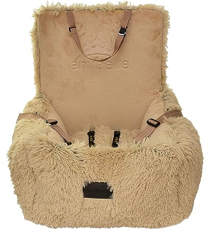 Luxuriös Hunde Auto Sitz | Autositz für Hunde, Rückbank, Vordersitz | Universal Waschbar Hundeautositz für Hunde und Katzen | Farbe: Beige | Flauschig Plüsch | Große: 55 x 55 cm