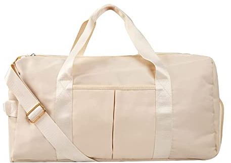 Ctwezoikmt 1 Stück Turnbeutel für Damen und Herren, Sport-Seesäcke für Tanz und Schwimmen, Reisetasche mit Nassfach und Schuhfach, Beige
