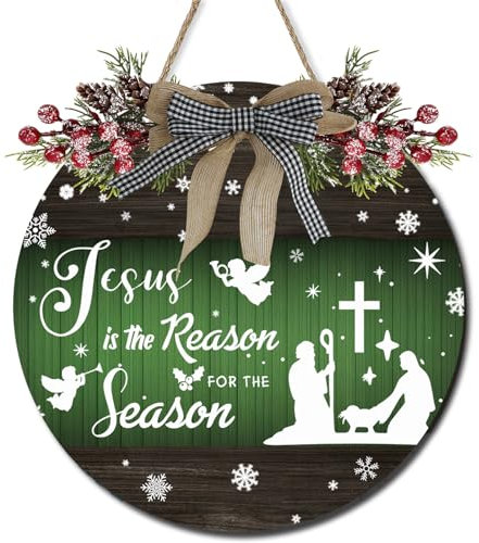 Ymaotrade Jesus is The Reason for The Season Schild Merry Xmas Schild Winter Decor Wandschilder Rustikales Holz Weihnachtskrippe Schild Ornament für drinnen und draußen Urlaub Heimdekoration 30,5 cm