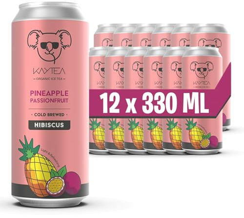 Pineapple Passionfruit Cold Brew Tea, 330ml x 12 – Caffeine-Free Organic Hibiscus Tea with Pineapple & Passion Fruit – 17 kcal Low Calorie Flavoured Drink by KAYTEA