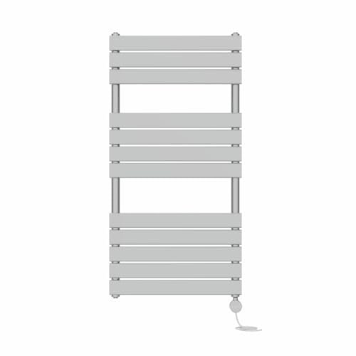 NRG Prefilled Flat Panel Electric Heated Towel Rail Radiator Chrome Thermostatic Bathroom Warmer with Touch Screen Display 1200x600mm - 600W