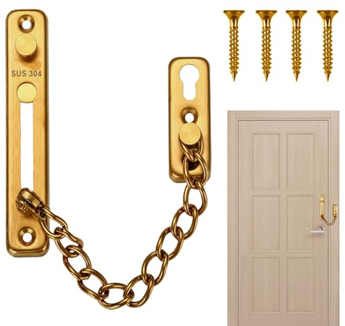 Diebstahlsicherungskette, Türkette aus Edelstahl 304, mit Schraubtürkettenschloss, für Innentüren und Fenster von Heimhotels (Gold)
