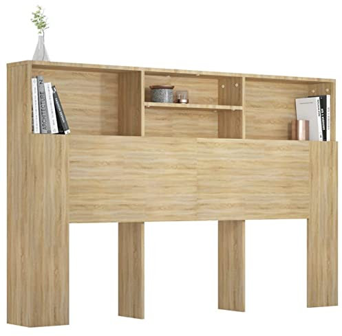 Gecheer Headboard Built in Cabinets, Bedroom Display Shelf, Bedside Cabinet with Headboard, Wooden Storage Backboard Bed Accessory Sonoma Oak 160x19x103.5 cm