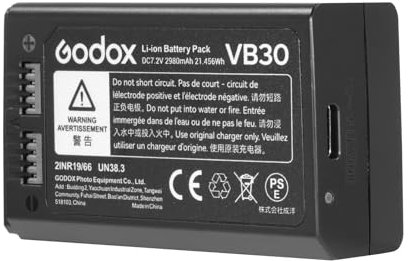 GODOX V1 Pro Batterie, Batterie au Lithium VB30 21.45Wh, Convient au V1Pro Flash, V1 Flash, V860III Flash, V850III, AD100Pro, DC7.2V 2980mAh Batterie de Remplacement, Supporte Charge Type-C