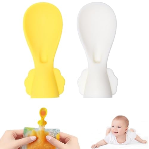 Quetschie Babylöffel,Babylöffel zum Füttern,Wiederverwendbarer Baby Entwöhnungslöffel Selbstfütterungslöffel,Squeeze Feeder Spoons,Squeeze Silikonlöffel Quetschieaufsätze,Baby Led Weaning,2 Stück
