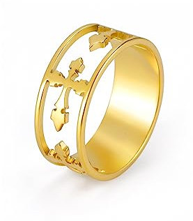 kkjoy Inspiration Kreuz Ring Edelstahl - Christlicher Glaube Hoffnung Liebe Ewigkeit Versprechen - Religiöser Schmuck Geschenk für Frauen Männer