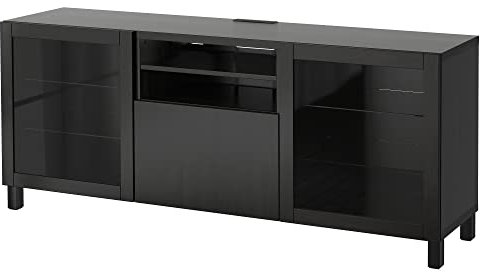 BESTÅ TV-Bank mit Schubladen, 180 x 40 x 74 cm, schwarz-braunes Klarglas