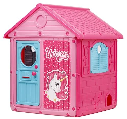 Baroni Toys Casetta da Giardino per Bambini, Casina in Plastica con Porte e Finestre Apribili, Dettagli Curati, adatta a Bambini dai 2 anni in su, 122x104x110 cm, Rosa