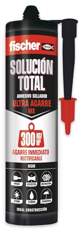 fischer - Solución Total Ultra Agarre 300kg | Pegamento fuerte | Adhesivo y Sellante MS Polímero |Uso Interior y Exterior | Pintable y Resistente a Impactos | 290ml | Negro