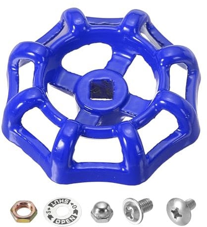 PATIKIL Outside Faucet Handle Square Stem Hole 6x6mm, Cast Steel Faucet Round Wheel Handle Replacement Water Spigot Handle with Screws Spacer, Blue