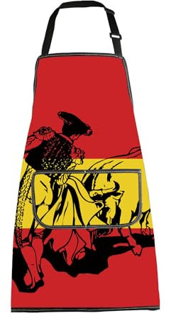 BNQL Delantal de Toro Español Con Bolsillos, Regalo de Matador y Cultura Española, Delantal de Bandera de España, Delantal de Cerveza de Cangrejo, L