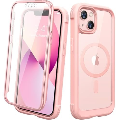 Diaclara Magnetic for iPhone 13 Case, Compatible with MagSafe Built-in Shockproof Protective Protector, Camera Protection Phone Cover Case for iPhone 13 6.1 (Pink)