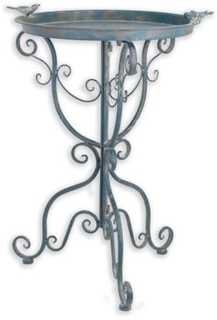 JS Garten Deko Jugendstil Vogeltränke mit Ständer Satz 2 Stück aus Eisen in blau Romantische Gartendeko Vogelbad, Höhe 74 cm