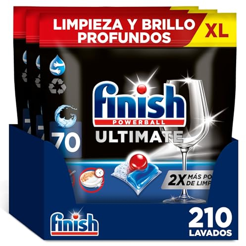 Finish Powerball Ultimate Limpieza y brillo profundos, Pastillas para el lavavajillas, 210 pastillas (3x70 unidades)