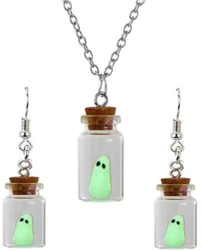 Adopt A Ghost Glow In The Dark Goth Necklace - Halloween Ghost Charms Decor, Gift for Women & Men