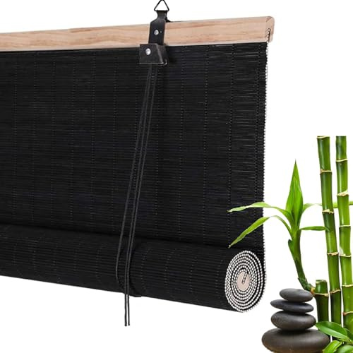 tow000ack Tende a Rullo in bambù Naturale,Tapparella Bamboo Avvolgibile Cortina Oscurante da Esterno Interno,Nere Veneziana per Finestre,Personalizzate,Larghezza x Altezza (80cm x 210cm)