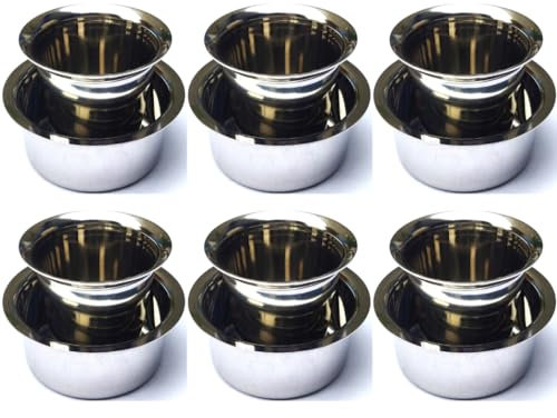 6 Set Stainless Steel Solid Dabara Set | South Indian Dabara with Tumbler Set | Filter Coffee Glass Dawara | Serving Drinkware - Coffee & Tea Glass | Tumbler 130ml & Dabara 130ml - 6 Set