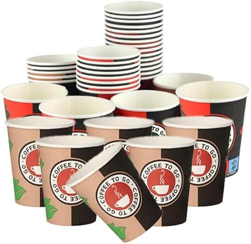 Lauroo Kaffeebecher – TO GO Rot/Schwarz 200 ml, 8 oz Einweg Coffee to Go Becher (10 x 50) - 500 Stück