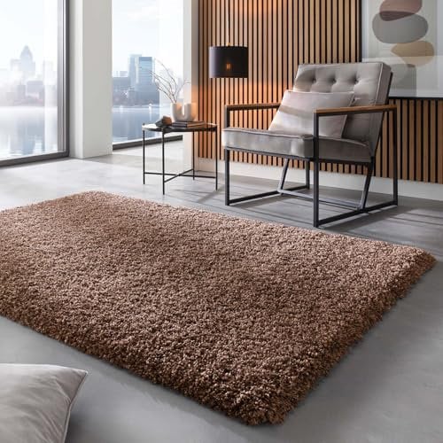 Taracarpet Shaggy Hochflor Langflor Teppich Twilight Luxus Qualität aus Belgien geeignet fürs Wohnzimmer Schlafzimmer und Kinderzimmer 8822 rost braun 200x200 cm