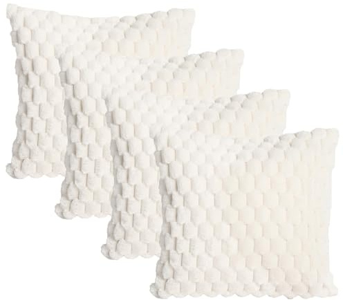 OHS Faux Fur Waffle Cushion Covers, Sofa Cushions Throw Pillows Sofa Bedroom Living Room Cuddle Cushion Lounger Covers for Cushion Inserts, Pack of 4 - Cream