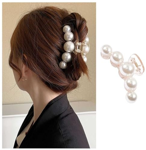 Dervivea Pince à Cheveux En Perles Blanches Solide et Antidérapante, Pince à Cheveux Épaisse, 1 Unité (Lot de 1), Pour Femmes, Accessoires de Coiffure Élégants