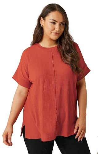 EVANS Curve Rust Seam Front Jersey Crepe Top - Women's - Plus Size Curve
