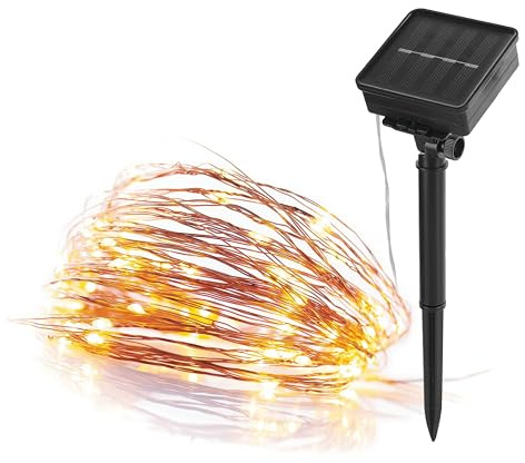 EMOS Mikro LED-Lichterkette mit Solarpanel, 120 Nano LED-Glühbirnen in Warmweiß, Kupferdraht 12+3m, für Außen, Wetterfeste Beleuchtung für romantische Momente, Solarbetrieb (NiMH, 600 mAh)