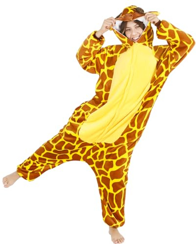 Kitimi Unisex Erwachsene Plüsch Pyjama Schlafanzug Giraffe Tier Schlafanzug Giraffe Kostüm Tier Onesie Einteiler Pyjama Damen Herren Jumpsuit Cosplay Jumpsuit Halloween Karneval